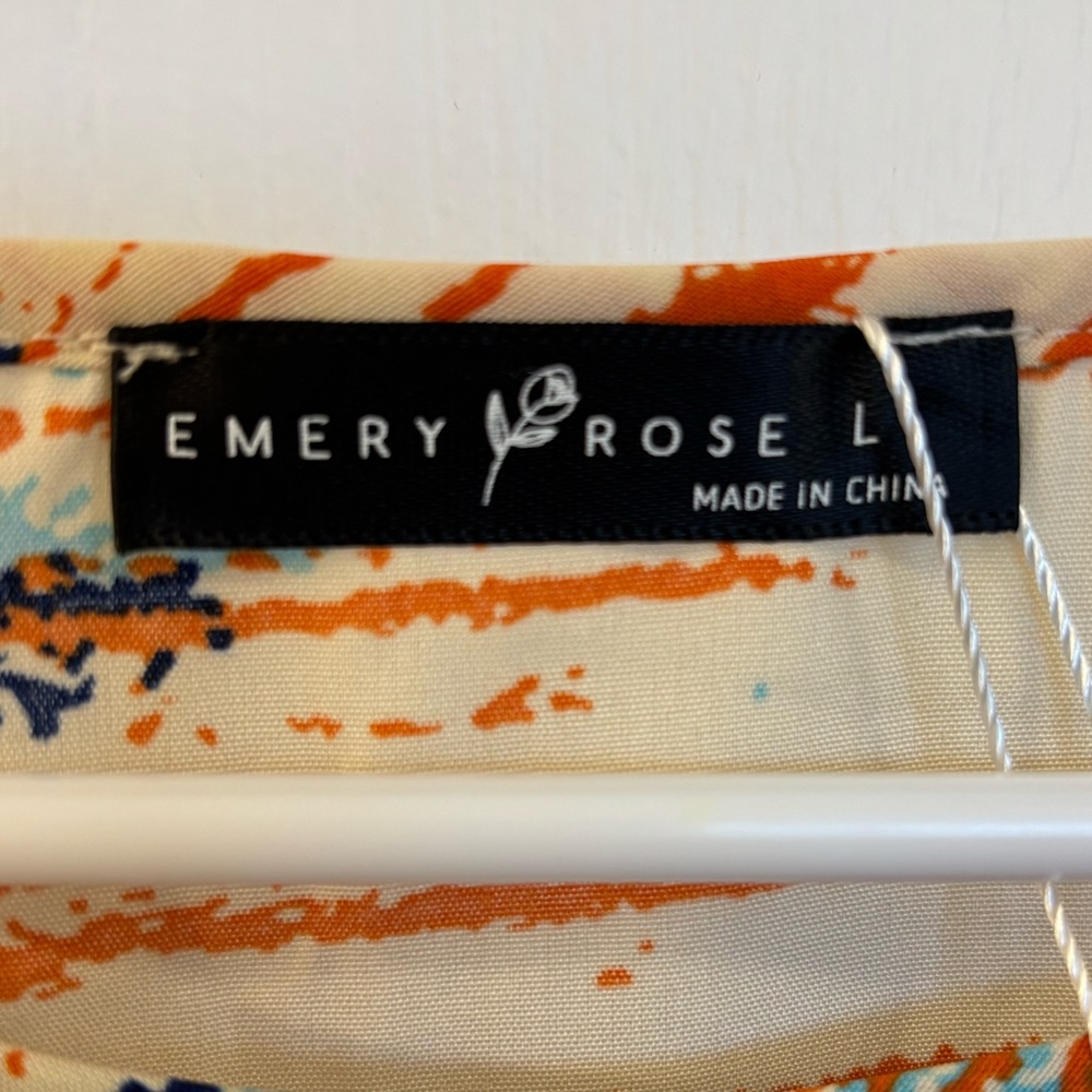 NWT Women’s Size Large Emery Rose Cream Colored Dress w/Blue & Orange Designs - Picture 5 of 8